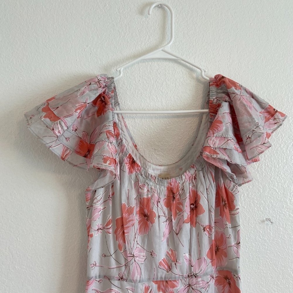 La Vie Rebecca Taylor Womens LOUISE Gray Pink Floral A Line Dress Size XS - Picture 6 of 10